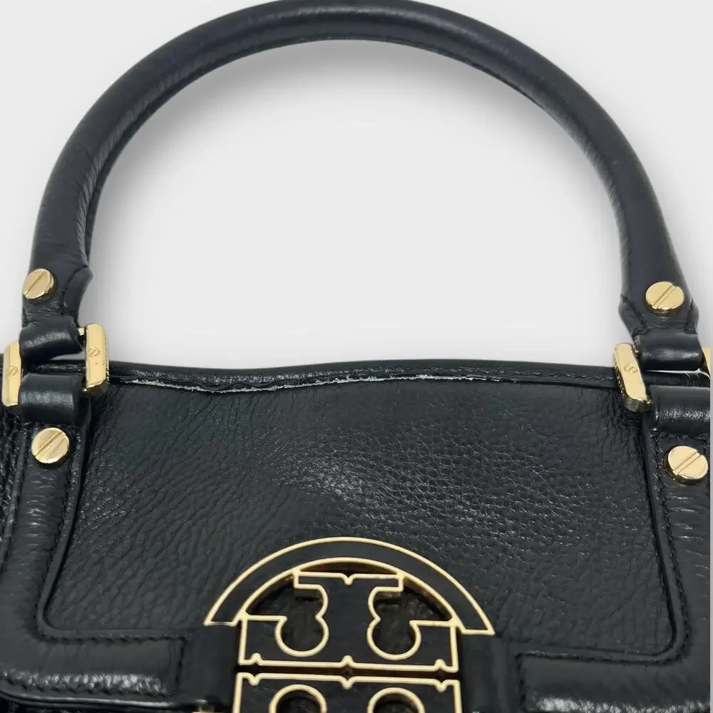 Tory Burch Amanda Mini Satchel Bag Black Pebbled Leather Crossbody
